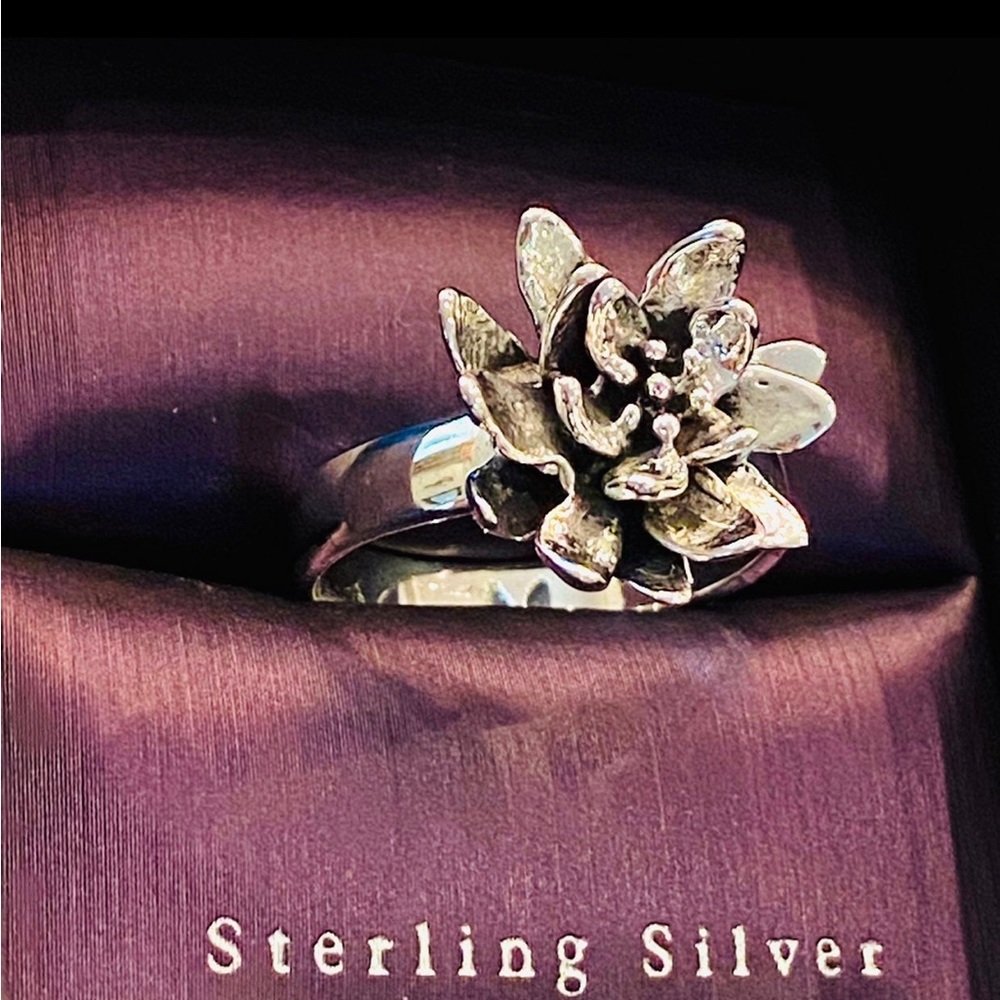 Solid 925 Sterling Silver Handcrafted 3d Flower R… - image 2